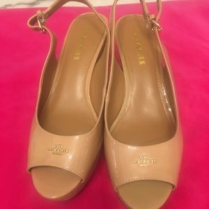 Coach nude patent leather platform slingbacks